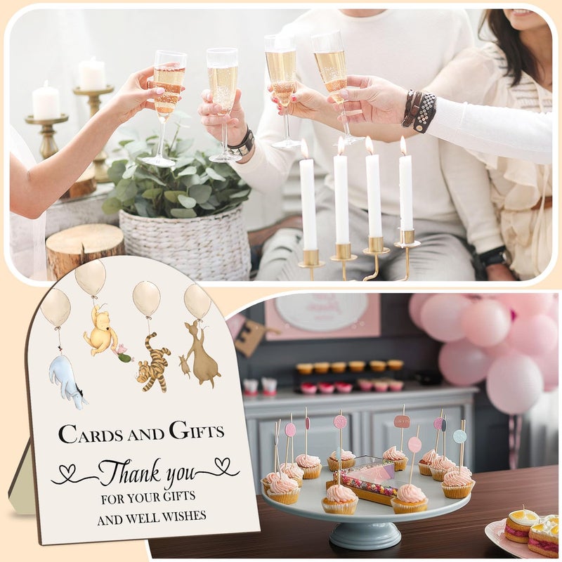 Hatzelou Winnie Cards and Gift Sign, Classic Pooh Thank You Wooden Sign, Classic Winnie Bridal Shower Baby Shower Favors, Thank You for Your Gift and Well Wishes Sign with Stand 9 * 11IN - Image 5