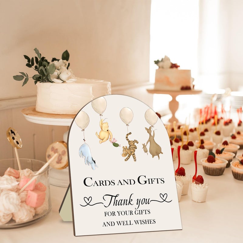 Hatzelou Winnie Cards and Gift Sign, Classic Pooh Thank You Wooden Sign, Classic Winnie Bridal Shower Baby Shower Favors, Thank You for Your Gift and Well Wishes Sign with Stand 9 * 11IN - Image 3