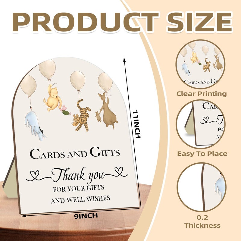 Hatzelou Winnie Cards and Gift Sign, Classic Pooh Thank You Wooden Sign, Classic Winnie Bridal Shower Baby Shower Favors, Thank You for Your Gift and Well Wishes Sign with Stand 9 * 11IN - Image 2