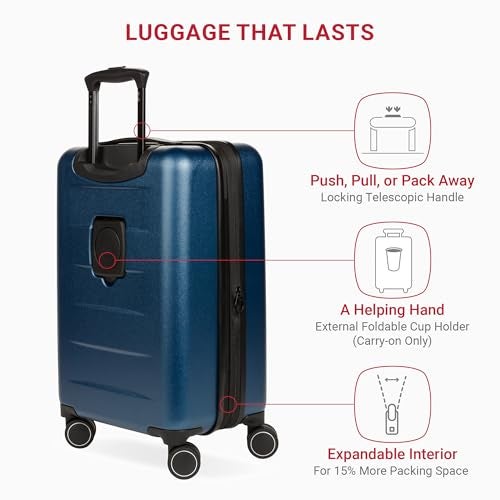 SWISSGEAR حقائب سفر صلبة قابلة للتوسيع من سويس جير 8020 إكليبس مع عجلات دوارة، بحرية، حقيبة يد 18 بوصة - Image 2
