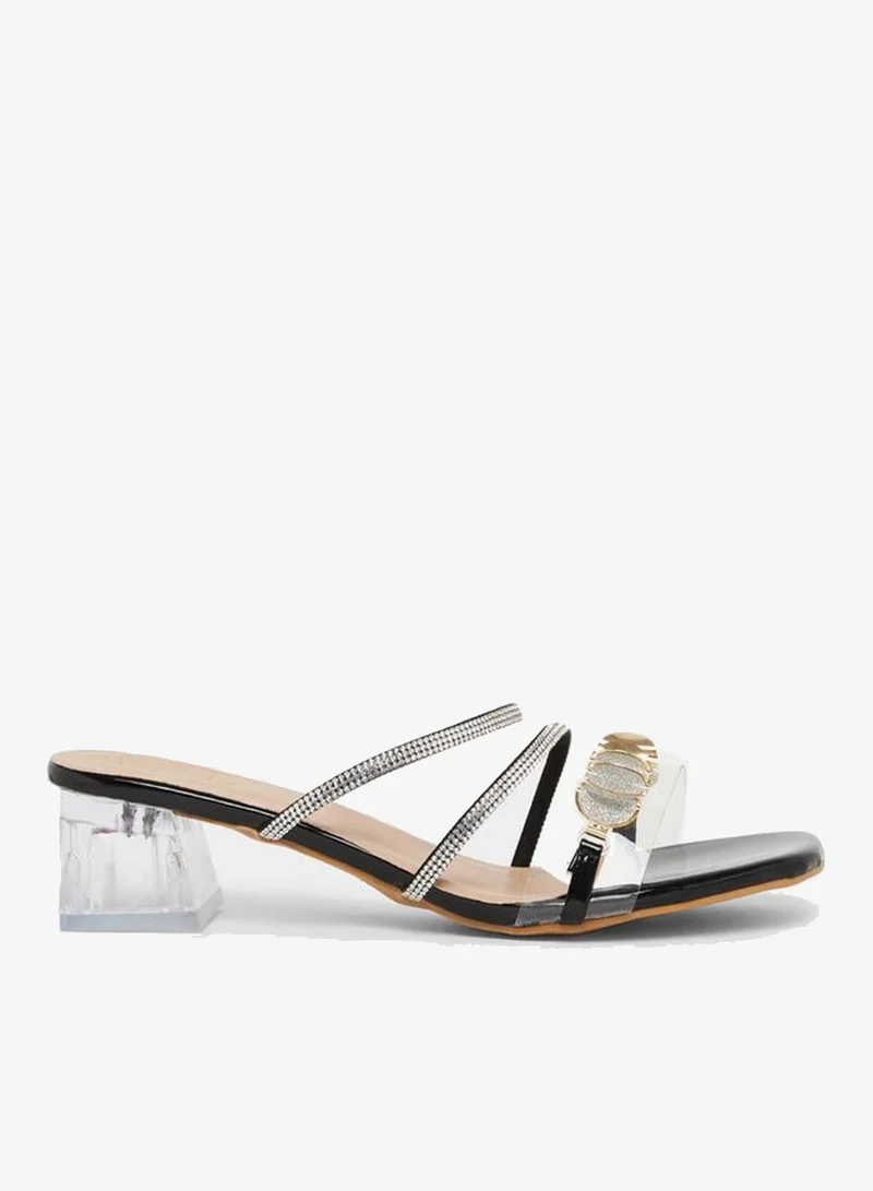 Take Two Embellished Transparent Block Heel Sandals
