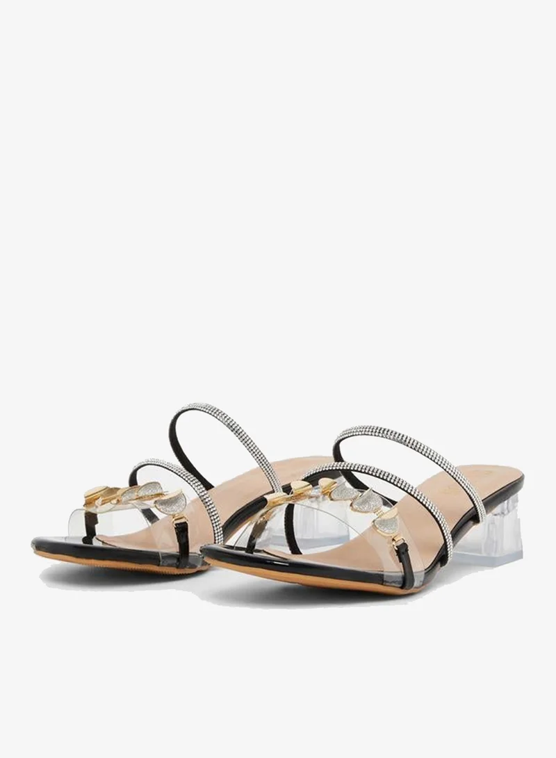 Take Two Embellished Transparent Block Heel Sandals