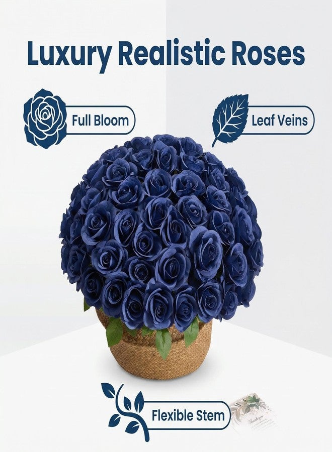 Helera 55 Pcs Navy Blue Roses Artificial Flowers Bulk, Artificial Roses Fake Flowers with Adjustable Stems, Soft Foam Roses for DIY Wedding Bouquets, Bridal Shower Centerpieces, Home Party Decor - Image 3