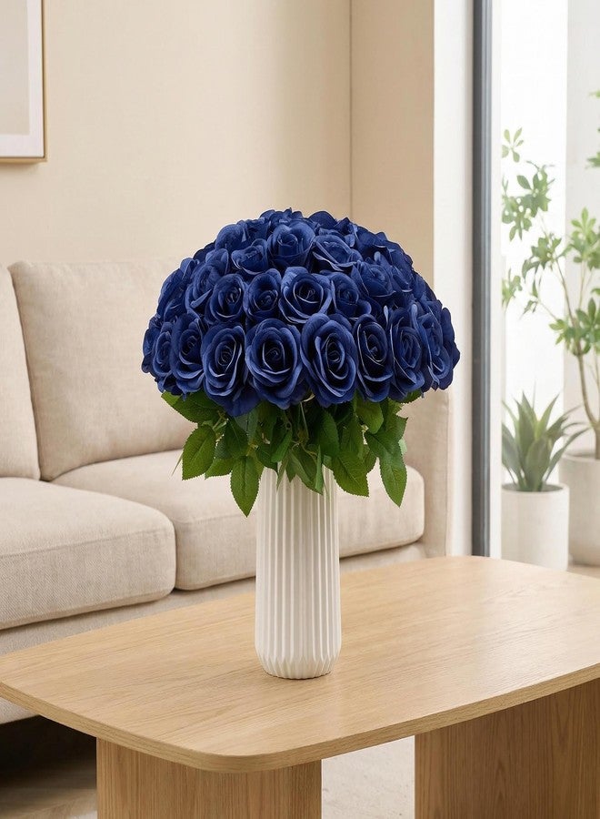 Helera 55 Pcs Navy Blue Roses Artificial Flowers Bulk, Artificial Roses Fake Flowers with Adjustable Stems, Soft Foam Roses for DIY Wedding Bouquets, Bridal Shower Centerpieces, Home Party Decor - Image 2