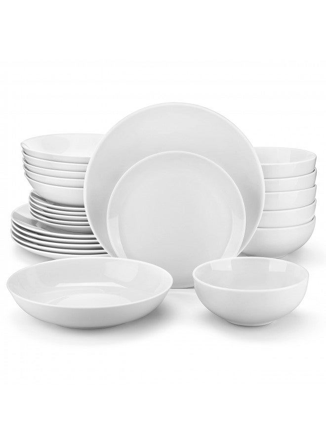 MALACASA 24-Piece Gourmet Porcelain Dinnerware Sets, Modern White Round Dish Set for 6 - Premium Serving Plates and Bowls Sets for Dessert, Salad, Soup, Pasta - Series AMELIA - Image 1