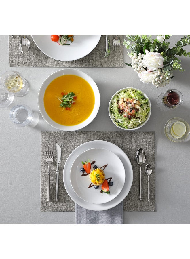 MALACASA 24-Piece Gourmet Porcelain Dinnerware Sets, Modern White Round Dish Set for 6 - Premium Serving Plates and Bowls Sets for Dessert, Salad, Soup, Pasta - Series AMELIA - Image 5