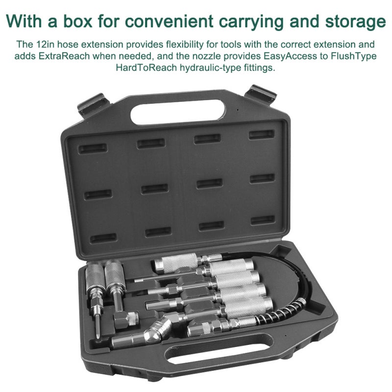 7pcs Grease Machine Lubrication Tools Set 12In Black Alloy - Diverse Functions Wide Applicability with Storage Box for Car Repairing Hard-To-Reach Hydraulic Fittings - Image 2