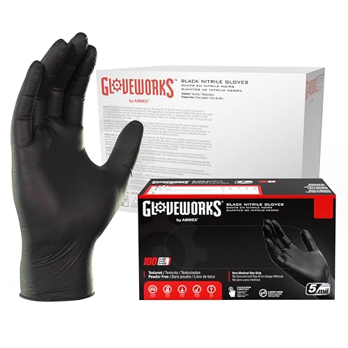 GLOVEWORKS قفازات غلاف بلاك نيتريل 5 مل خالية من البودرة للاستخدام الصناعي (1000 علبة) - Image 1