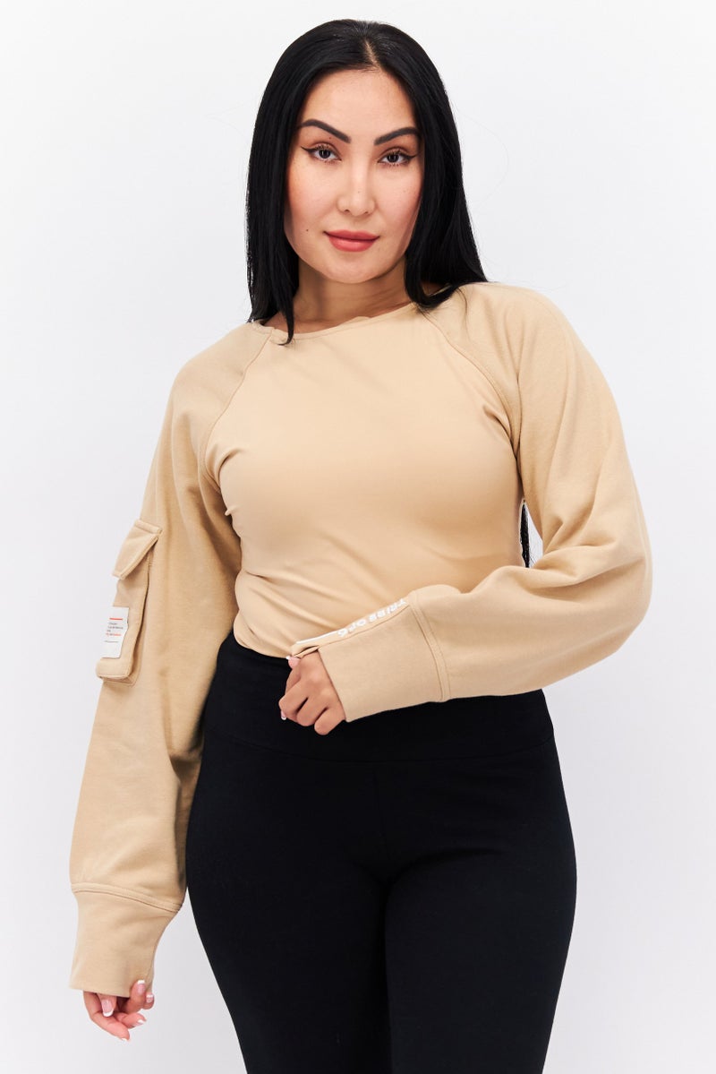 TRIBE OF 6 Women Plain Long Sleeves Bodysuits, Tan - Image 1