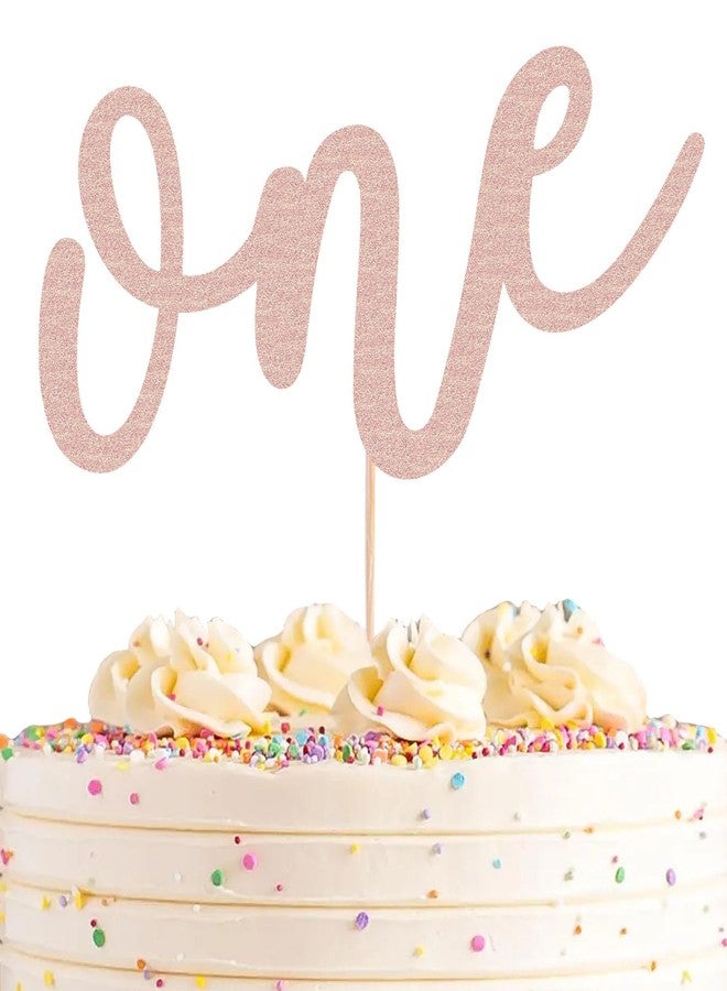 AHAORAY First Birthday Cake Topper - Rose Gold Glitter One Cake Decorating Supplies for Girls and Boys, Perfect for Baby Shower/Gender Revealing Party/Baby Party Photo Booth Props - Image 1