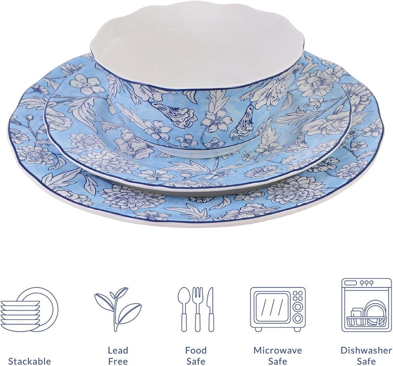 222 Fifth Cleremont 12Piece Light Blue Porcelain Dinnerware Set  Service for 4 Includes Dinner Plates Salad Plates  Cereal Bowls Glossy Finish Dishwasher Safe for Daily Dining  Entertainment - Image 5