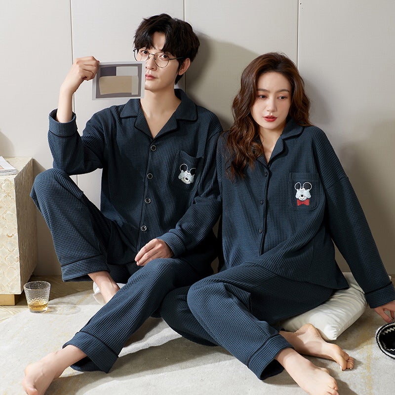 Couple Pajamas Waffle Long Sleeve Trousers New Arrival One-Man One-Woman Casual Style Home Clothes Suit - Image 5