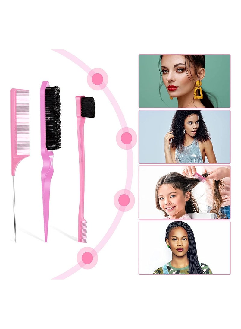 ORiTi 3 Pcs Teasing Brush Set Edge Brush and Comb Bristle Hair Brush Teasing Comb Grooming Combs Sturdy Rat Tail Comb for Women  Hair - Image 5