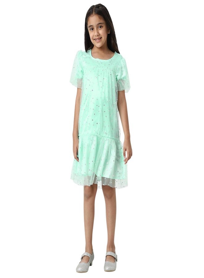 Nautinati Girls’ Green Mesh Dress - Image 1