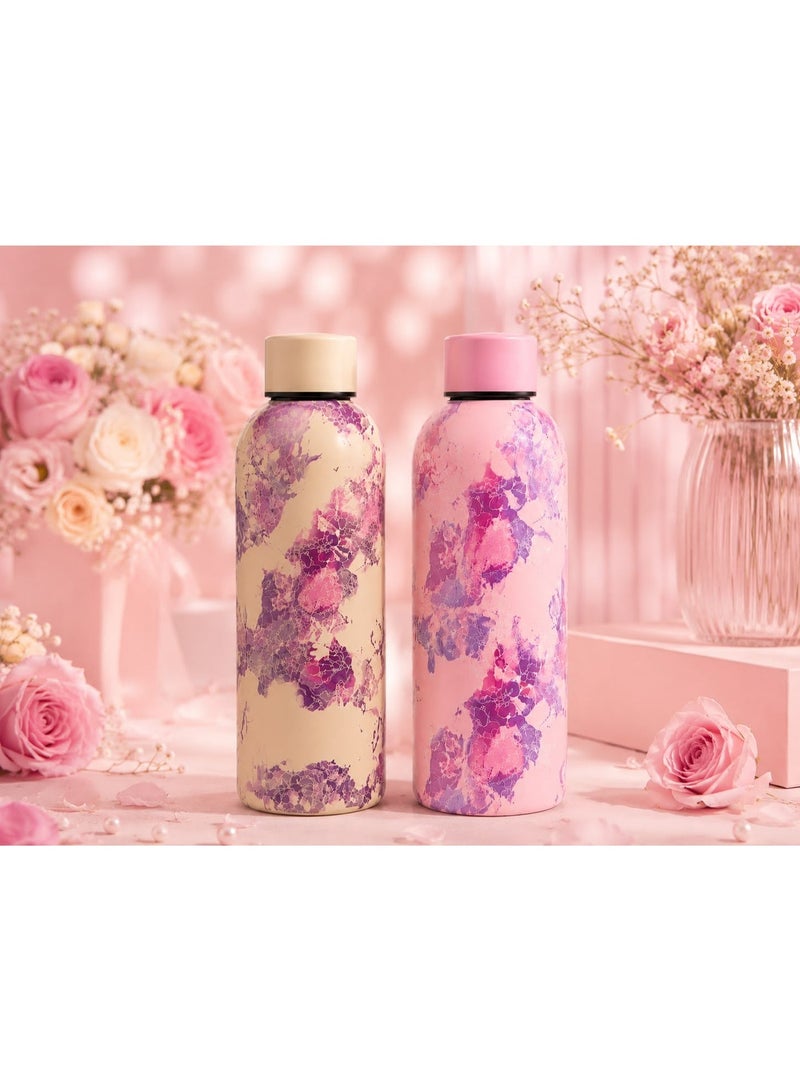 Insulated Water Bottle with Artistic Illustrations – Premium Stainless Steel Travel Mug for Kids and Women – Keeps Drinks Hot & Cold – Leak Proof Canteen with Soft Matte Finish (Multicolor) - Image 1