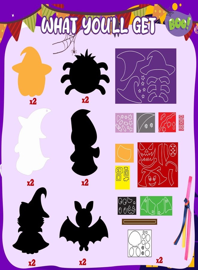 DERAYEE 12PCS Halloween Craft Kit, DIY Pumpkin Ghost Spider Bat Felt Stickers Crafts Make Your Own Hanging Ornament for Kids Boys Girls Halloween Art Craft Trick or Treat Party Supplies & Decoration - Image 2