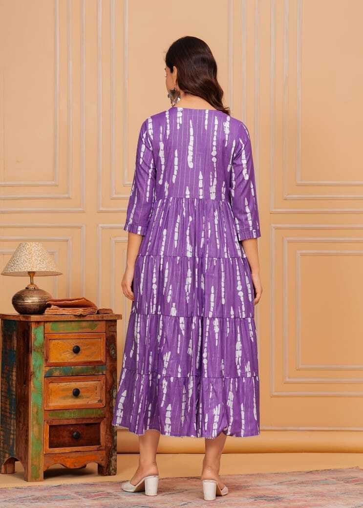 LAVANDIS Women Printed Rayon Anarkali Kurta for Girls Casual Wear Long Gown Purple - Image 2