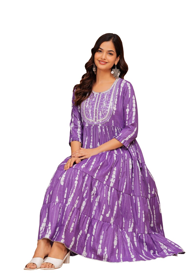 LAVANDIS Women Printed Rayon Anarkali Kurta for Girls Casual Wear Long Gown Purple - Image 5