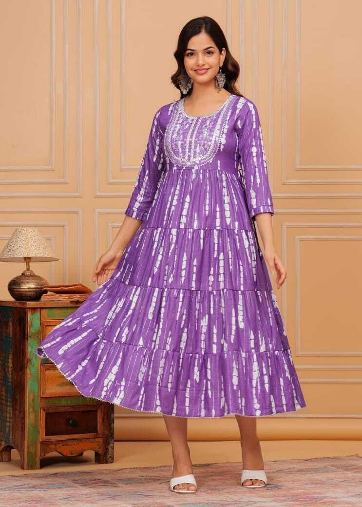 LAVANDIS Women Printed Rayon Anarkali Kurta for Girls Casual Wear Long Gown Purple - Image 4