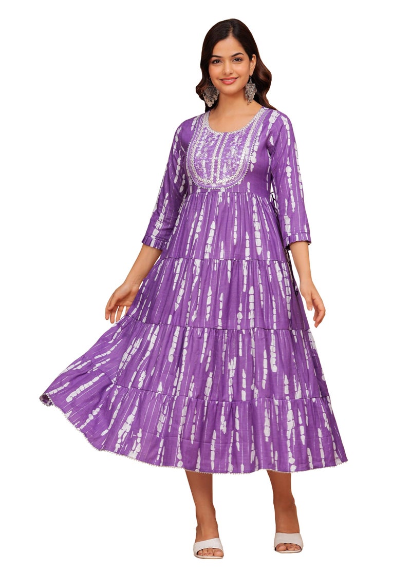 LAVANDIS Women Printed Rayon Anarkali Kurta for Girls Casual Wear Long Gown Purple - Image 1