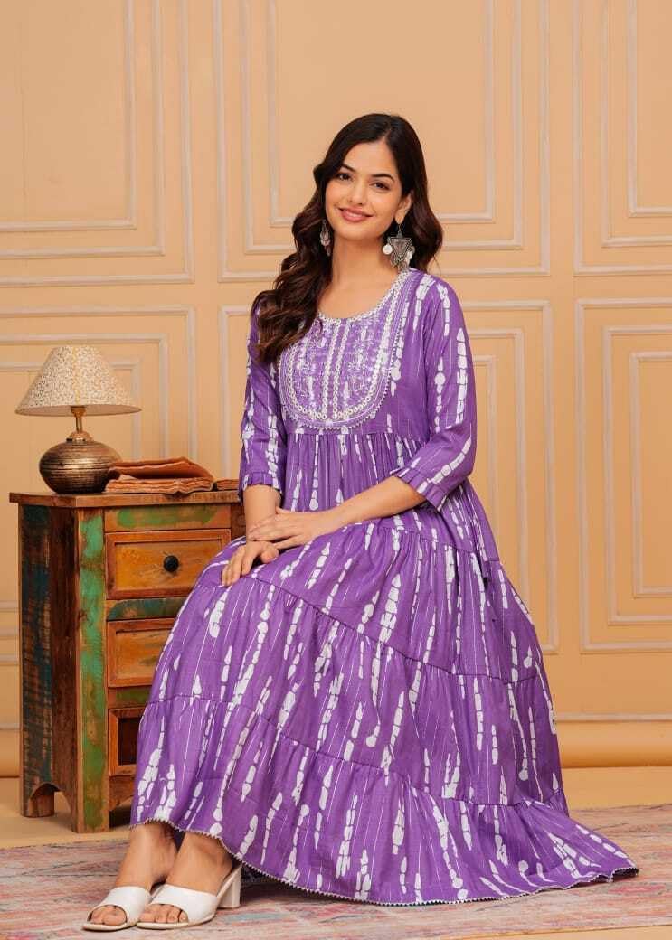 LAVANDIS Women Printed Rayon Anarkali Kurta for Girls Casual Wear Long Gown Purple - Image 3