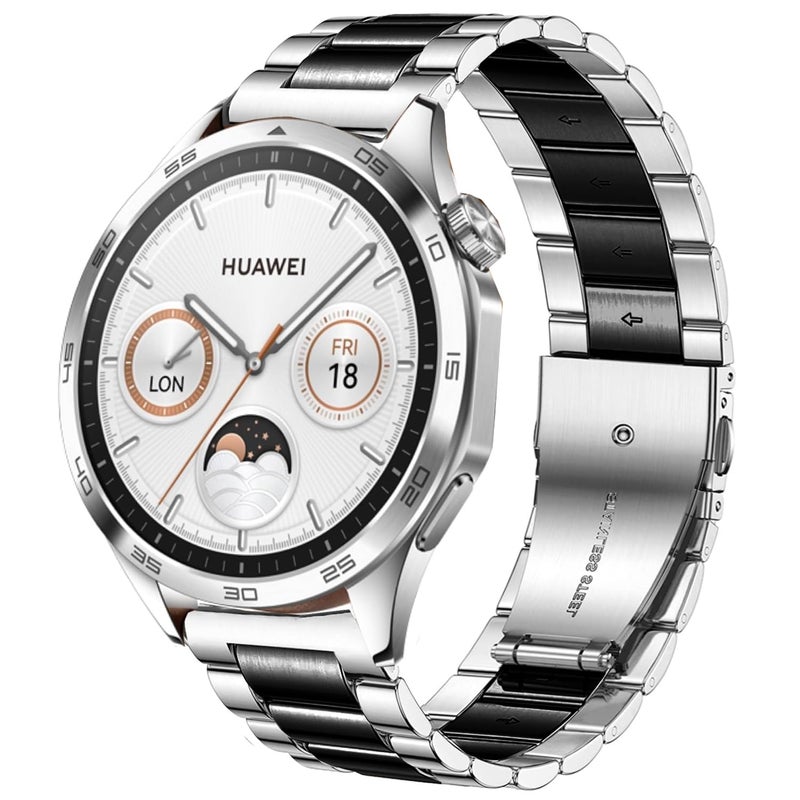 DEALELE Bands Compatible with Samsung Galaxy Watch 46mm / Galaxy 3 45mm, 22mm Stainless Steel Metal Replacement Strap for Huawei Wacth GT5 / GT5 Pro / 4/4 Pro / GT4 / 3 / GT3 46mm (Silver/black) - Image 1