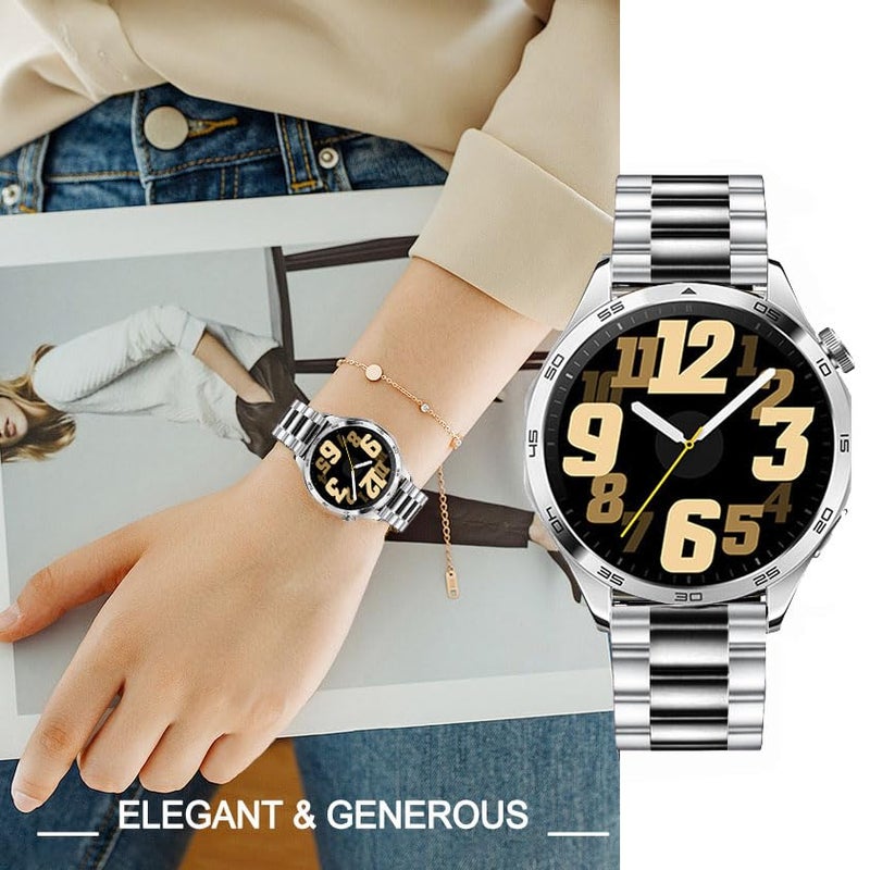 DEALELE Bands Compatible with Samsung Galaxy Watch 46mm / Galaxy 3 45mm, 22mm Stainless Steel Metal Replacement Strap for Huawei Wacth GT5 / GT5 Pro / 4/4 Pro / GT4 / 3 / GT3 46mm (Silver/black) - Image 5