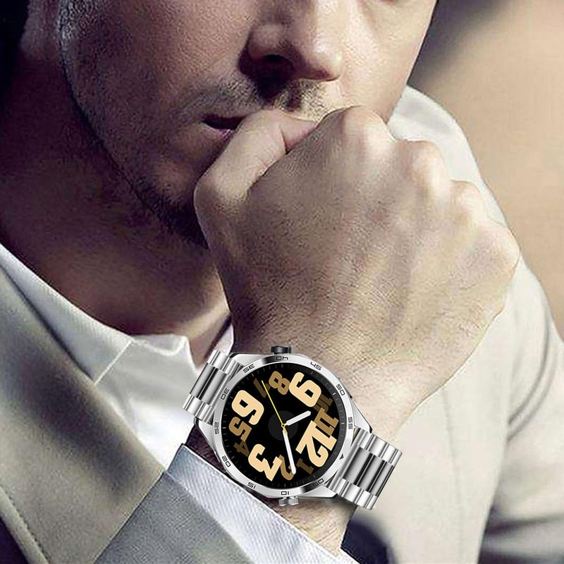 DEALELE Bands Compatible with Samsung Galaxy Watch 46mm / Galaxy 3 45mm, 22mm Stainless Steel Metal Replacement Strap for Huawei Wacth GT5 / GT5 Pro / 4/4 Pro / GT4 / 3 / GT3 46mm (Silver/black) - Image 4