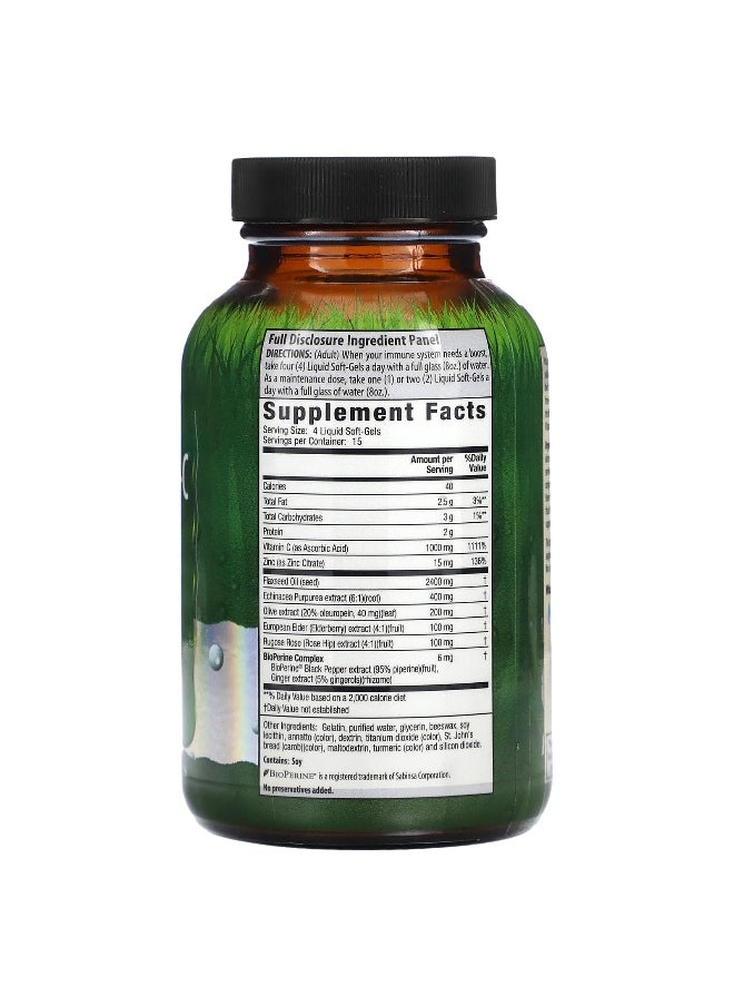Irwin Naturals Irwin Naturals, Urgent Rescue,  Mega Vita-C + Rosehips and Zinc, 60 Liquid Soft-Gels  - Image 2