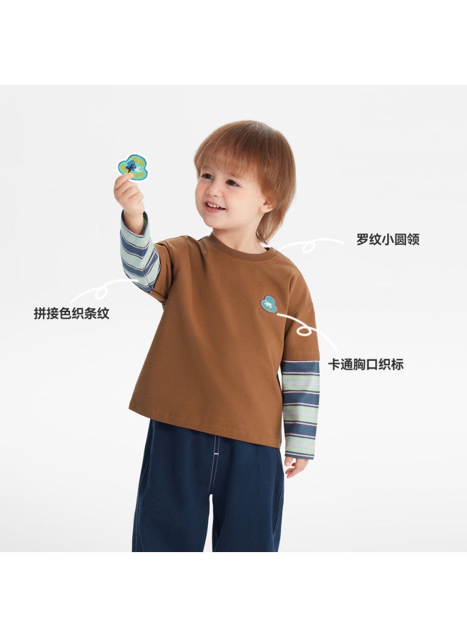 Versatile And Skin-friendly] Boys' T-shirt Long Sleeve Spring/autumn Style Children's Top Baby Fake Two-piece 25 New Style Girl - Image 3