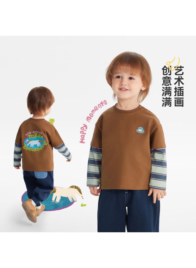 Versatile And Skin-friendly] Boys' T-shirt Long Sleeve Spring/autumn Style Children's Top Baby Fake Two-piece 25 New Style Girl - Image 2