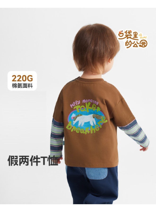 Versatile And Skin-friendly] Boys' T-shirt Long Sleeve Spring/autumn Style Children's Top Baby Fake Two-piece 25 New Style Girl - Image 1