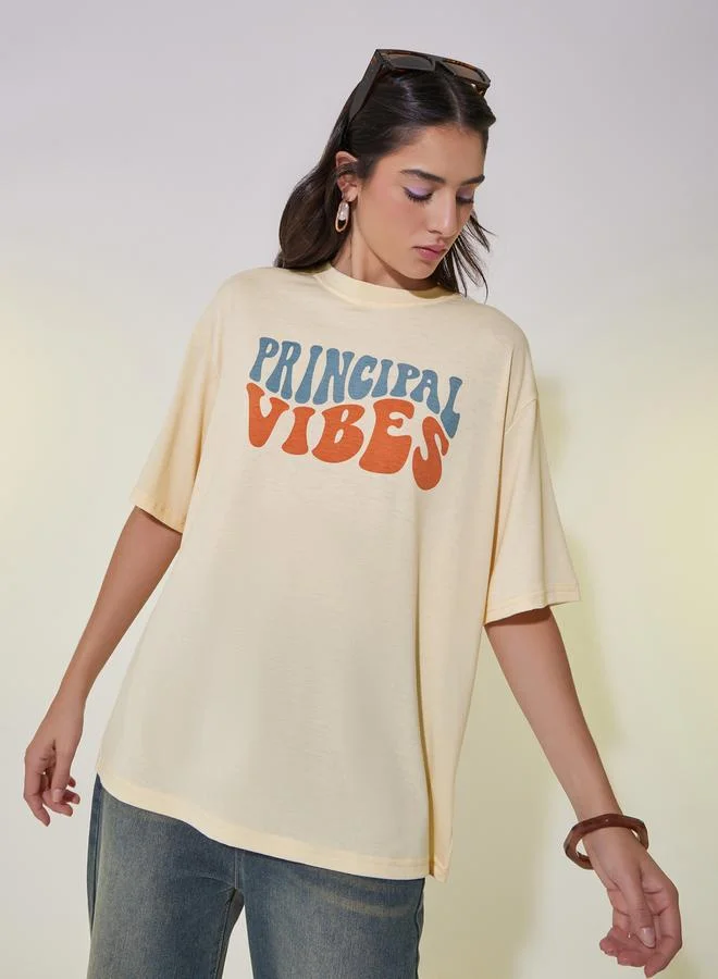 Take Two Slogan Print Oversized Round Neck T-Shirt
