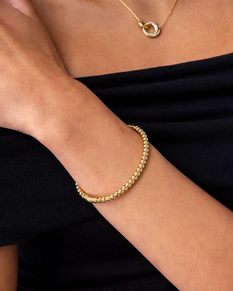 PAVOI 14K Gold Plated and Stainless Steel Beaded Bangle for Women 6.5 or 7" Bracelet - Image 4