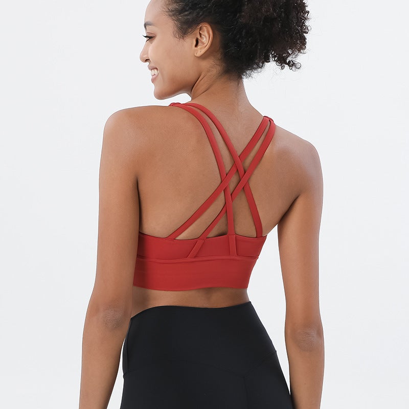 New Lulu Double-Sided Sanding Sports Underwear Cross Back Yoga Vest Gather Shockproof Cloud Feeling Fitness Bra - Image 1