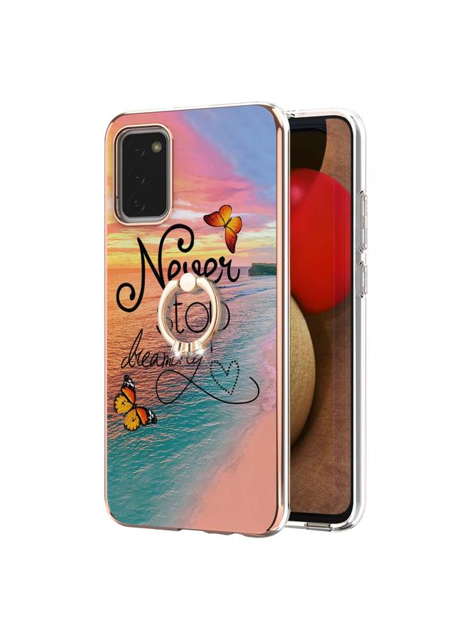 اس-توب جراب لهاتف Samsung Galaxy A02s مقاس 164 مم بنمط طلاء كهربائي IMD TPU مقاوم للصدمات مع حامل حلقي من حجر الراين - Image 2