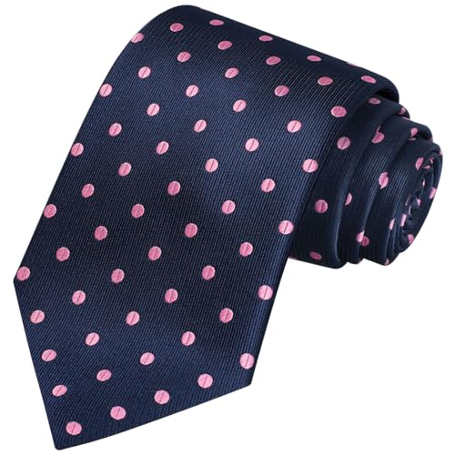 KissTies Polka Dot Tie Pink Dots Navy Blue Holiday Necktie - Image 1