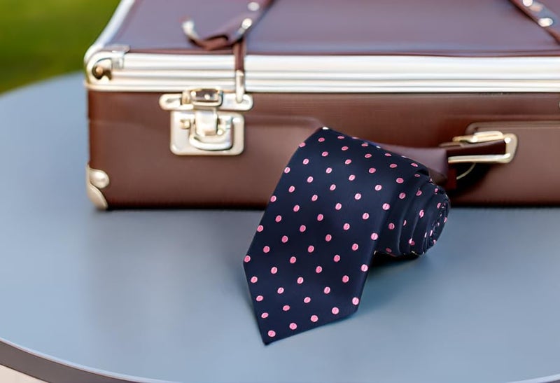 KissTies Polka Dot Tie Pink Dots Navy Blue Holiday Necktie - Image 3