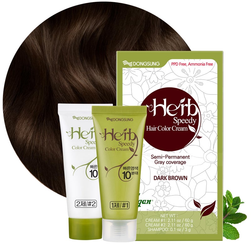 Herb Speedy Dongsung Herb Speedy Color Cream(Dark Brown) - Korean Herbal Vegan Hair Dye, PPD-Free, Ammonia-Free, Hypoallergenic - 100% Gray Coverage, Odorless, Dermatologically Tested, Quick 20-Minute Application - Image 1