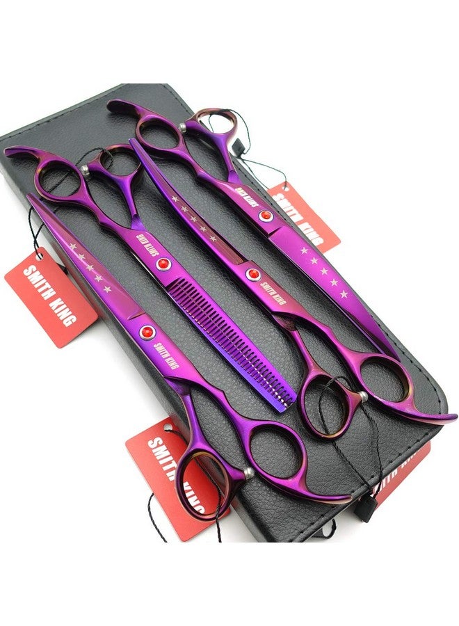 Smithking 7.0in Professional Pet Grooming Scissors set,Straight & Thinning & Curved scissors 4pcs set for Dog grooming (Violet) - Image 1