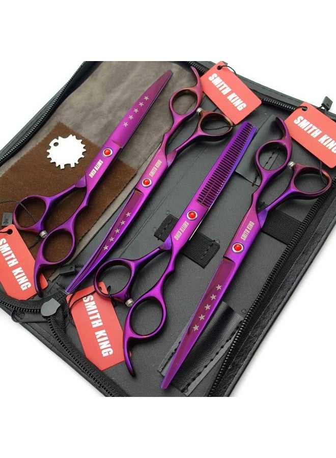 Smithking 7.0in Professional Pet Grooming Scissors set,Straight & Thinning & Curved scissors 4pcs set for Dog grooming (Violet) - Image 2