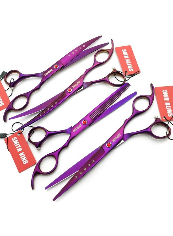 Smithking 7.0in Professional Pet Grooming Scissors set,Straight & Thinning & Curved scissors 4pcs set for Dog grooming (Violet) - Image 3