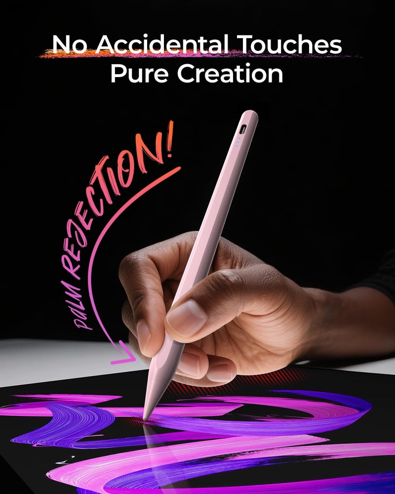 JAMJAKE قلم لمسة لجهاز آبل آيباد شحن أسرع 5X، قلم لجهاز آبل آيباد متوافق مع آيباد 6-11 الجيل، آيباد إير 3-5/M2/M3، آيباد ميني 5/6، آيباد برو 11"/12.9"/M4، نقرة مزدوجة لتشغيل/إيقاف - وردي - Image 4
