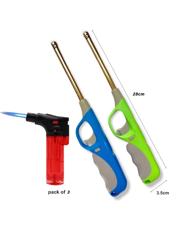 3 Pack Set Multi-Purpose Lighter, Stainless Steel, Refillable Butane, Windproof Flame, Kitchen, Bbq - Image 3