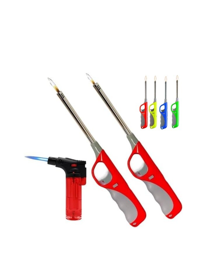3 Pack Set Multi-Purpose Lighter, Stainless Steel, Refillable Butane, Windproof Flame, Kitchen, Bbq - Image 1