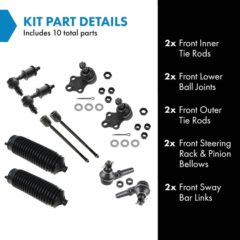 TRQ Front Steering & Suspension Kit Ball Joint Steering Rack & Pinion Bellow Sway Bar Stabilizer Link Tie Rod Compatible with 1993-2002 Mercury Villager Nissan Quest - Image 2