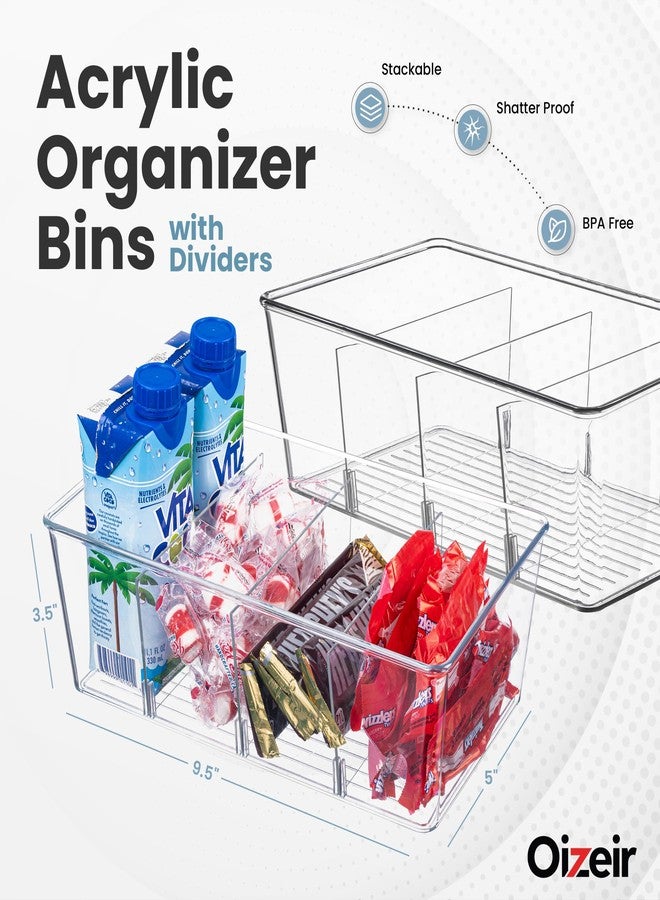 Oizeir Clear Pantry Organizer Bins (8PK) - Fridge Organizer with 3 Removable Dividers - Kitchen Pantry Organizers & Storage - Refrigerator Organizer, Storage Cabinet Snack Organizer, Freezer Organizer - Image 2