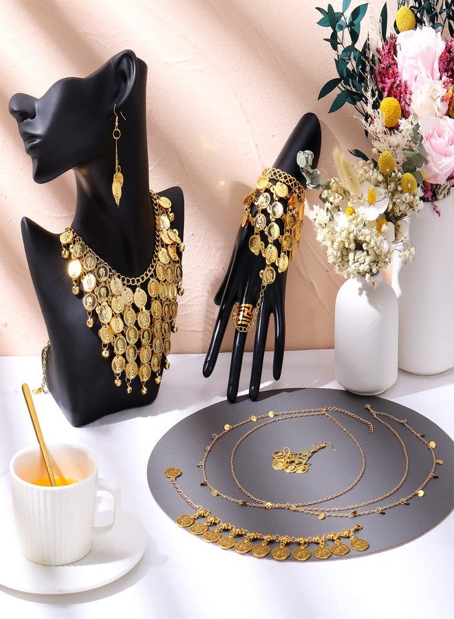Inbagi Belly Dance Jewelry Set Women Belly Dance Gold Sequins Head Chain Coins Necklace Earrings Bracelets Bohemian Tassel Anklet Chain Hand Ring Bracelet Anklet Coin Veil Necklace - Image 3