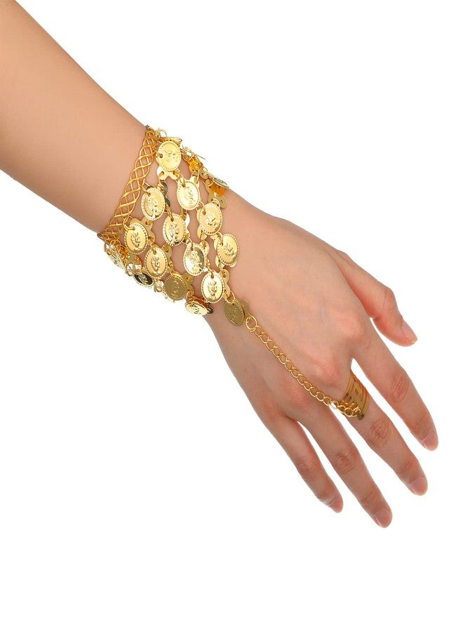 Inbagi Belly Dance Jewelry Set Women Belly Dance Gold Sequins Head Chain Coins Necklace Earrings Bracelets Bohemian Tassel Anklet Chain Hand Ring Bracelet Anklet Coin Veil Necklace - Image 5