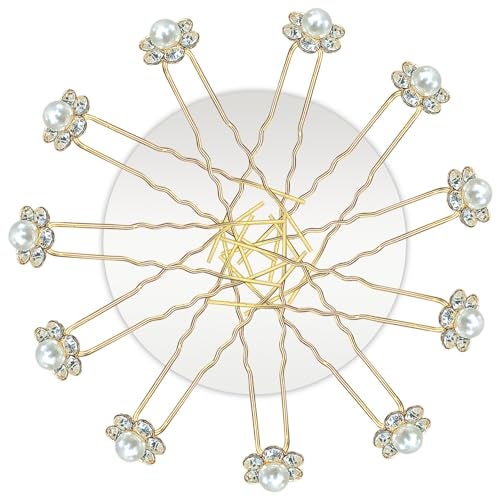 TEMPERIA (12pcs) Diamond Pearl U Pins Hair Accessories for Women & Girls - Decoration Pearls Beads Hair Clip for Bride Hairstyle - For Wedding/Parties (MN01) - Image 1